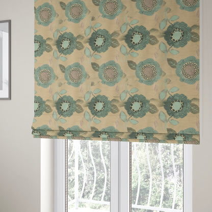 Floral Blossom Pattern Yellow Green Colour Soft Chenille Interior Fabric JO-1367 - Roman Blinds