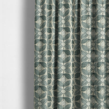 Floral Blue Uniformed In Grey Background Pattern Chenille Upholstery Furnishing Fabric JO-1368 - Made To Measure Curtains