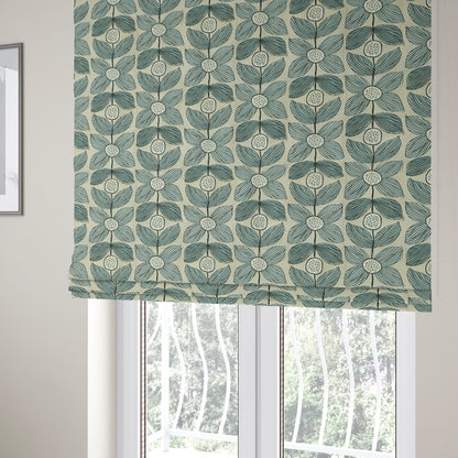 Floral Blue Uniformed In Grey Background Pattern Chenille Upholstery Furnishing Fabric JO-1368 - Roman Blinds