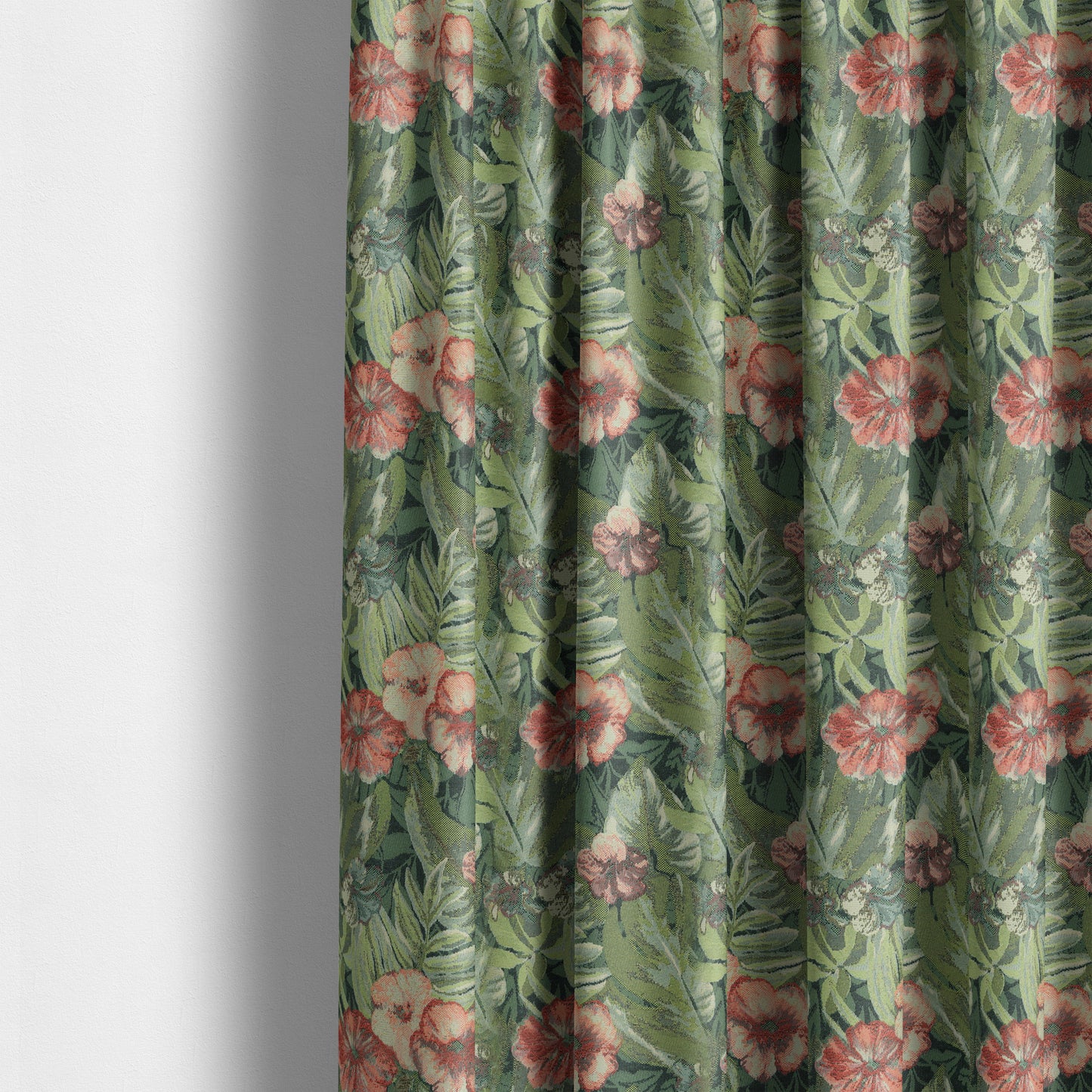 Garden Full Of Red Pink Flowers Green Leafs Theme Pattern Chenille Material Upholstery Fabric JO-1370 - Made To Measure Curtains