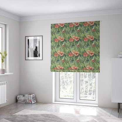 Garden Full Of Red Pink Flowers Green Leafs Theme Pattern Chenille Material Upholstery Fabric JO-1370 - Roman Blinds