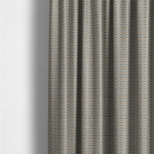 Layered Bricked Geometric Pattern Blue Brown Grey Coloured Chenille Upholstery Furnishing Fabric JO-1373 - Made To Measure Curtains