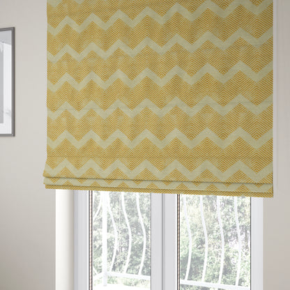 Yellow Coloured Symmetrical Chevron Pattern Furnishing Upholstery Fabric JO-1380 - Roman Blinds