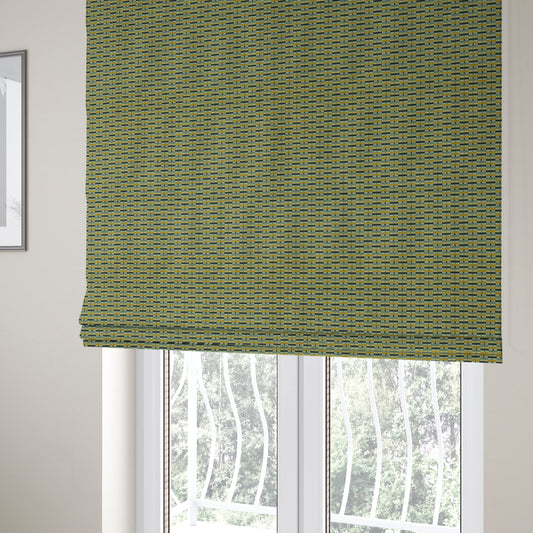 Small Geometric Striped Pattern In Yellow Grey Colour Upholstery Fabric JO-1382 - Roman Blinds