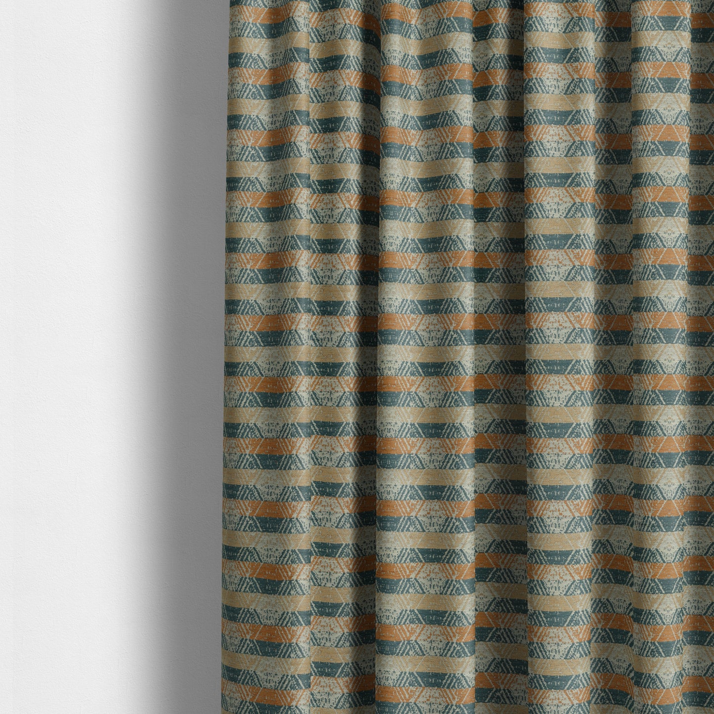 Geometric Tribal Theme Pattern Soft Chenille Blue Brown Orange Colour Upholstery Fabric JO-1383 - Made To Measure Curtains