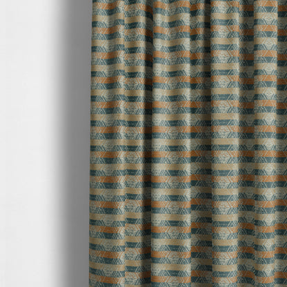 Geometric Tribal Theme Pattern Soft Chenille Blue Brown Orange Colour Upholstery Fabric JO-1383 - Made To Measure Curtains