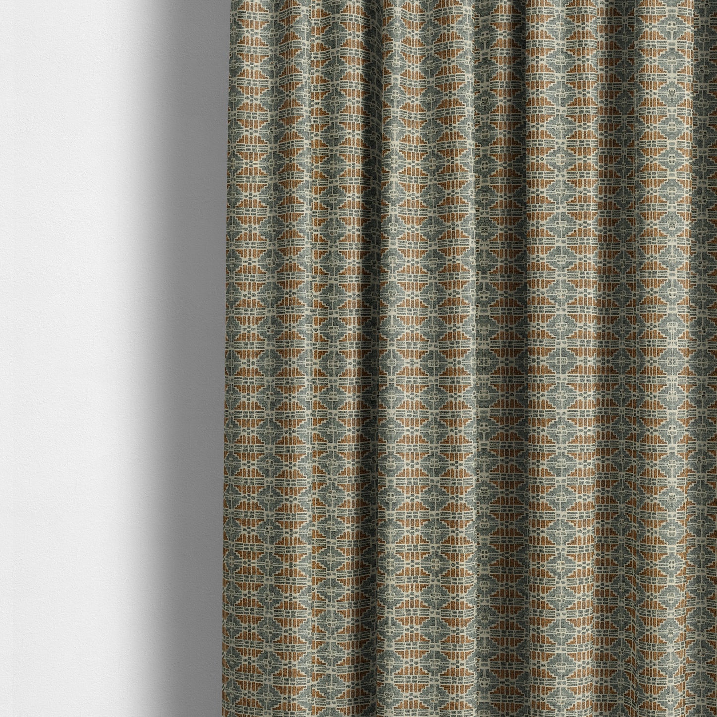 Symmetry Geometric Pattern Soft Chenille Blue Orange Colour Upholstery Fabric JO-1386 - Made To Measure Curtains