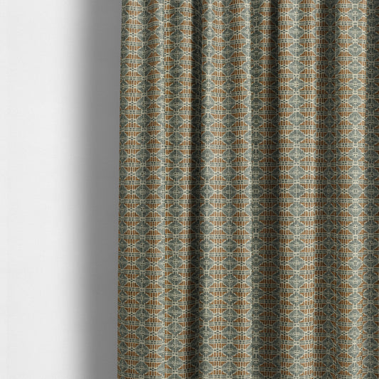 Symmetry Geometric Pattern Soft Chenille Blue Orange Colour Upholstery Fabric JO-1386 - Made To Measure Curtains