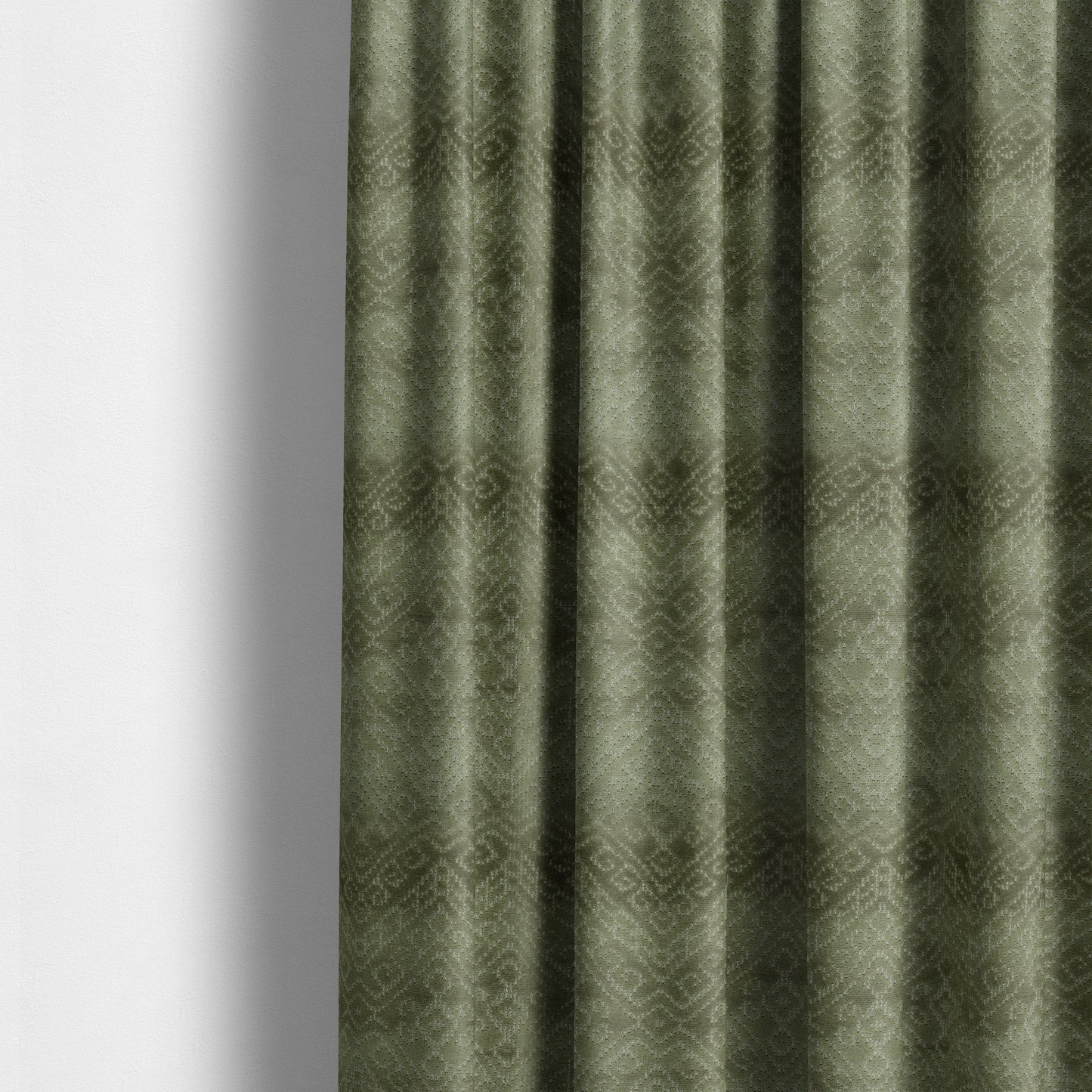 Velvet Material Symmetry Geometric Pattern Green Colour Upholstery Fabric JO-1389 - Made To Measure Curtains