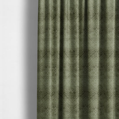 Velvet Material Symmetry Geometric Pattern Green Colour Upholstery Fabric JO-1389 - Made To Measure Curtains