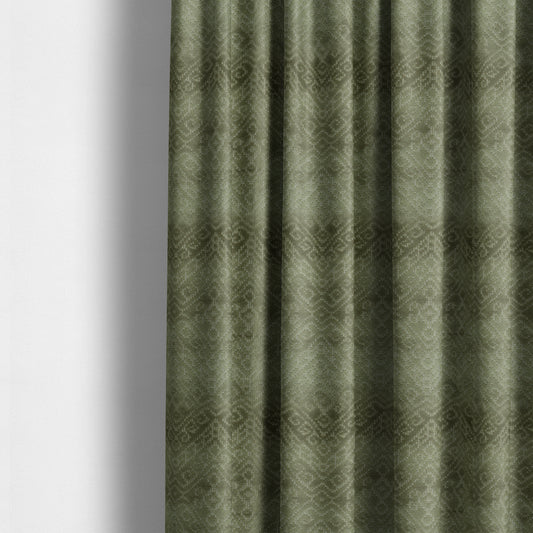 Velvet Material Symmetry Geometric Pattern Green Colour Upholstery Fabric JO-1389 - Made To Measure Curtains