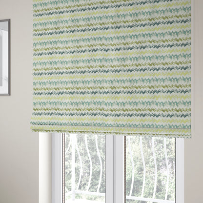 White Green Blue Colours Paint Brush Striped Pattern Soft Chenille Upholstery Fabric JO-139 - Roman Blinds