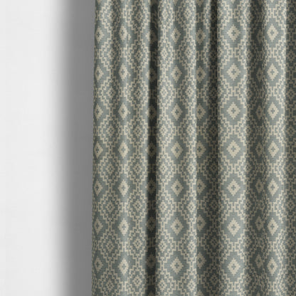 Blue Beige Coloured Geometric Pattern Furnishing Upholstery Fabric JO-1391 - Made To Measure Curtains