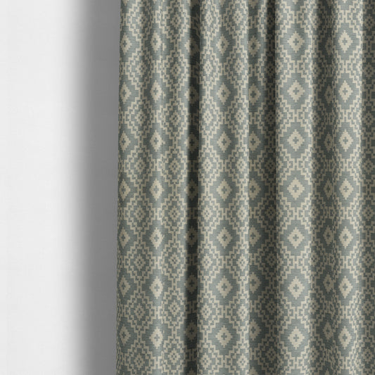 Blue Beige Coloured Geometric Pattern Furnishing Upholstery Fabric JO-1391 - Made To Measure Curtains