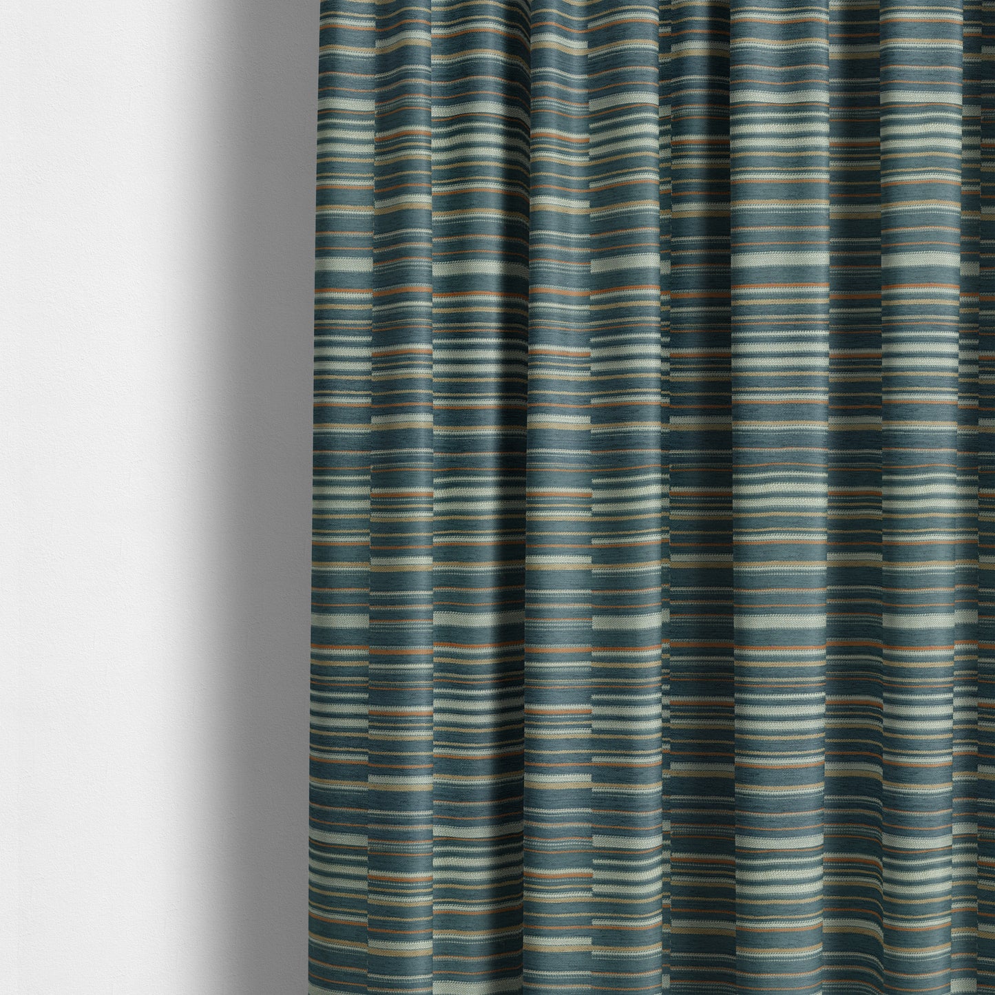 Brick Layer Pattern Striped Pattern In Blue Colour Upholstery Fabric JO-1392 - Made To Measure Curtains