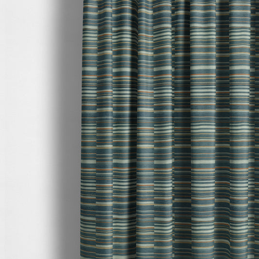 Brick Layer Pattern Striped Pattern In Blue Colour Upholstery Fabric JO-1392 - Made To Measure Curtains