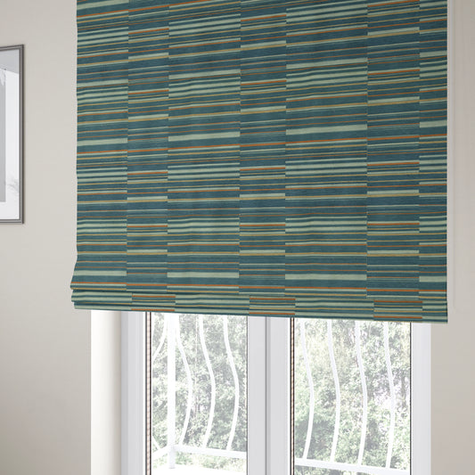 Brick Layer Pattern Striped Pattern In Blue Colour Upholstery Fabric JO-1392 - Roman Blinds