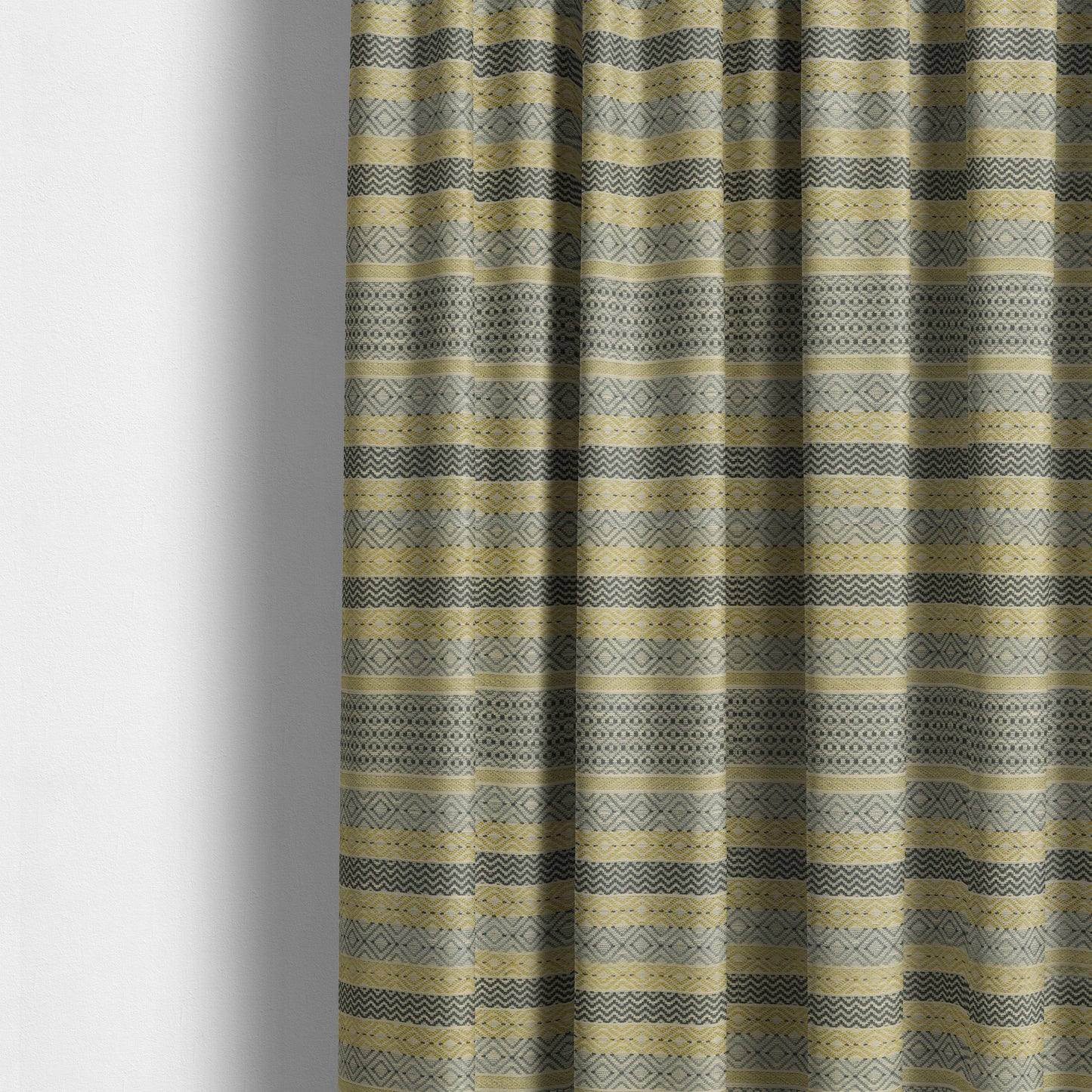 Yellow Grey Coloured Geometric Striped Pattern Furnishing Upholstery Fabric JO-1394 - Made To Measure Curtains