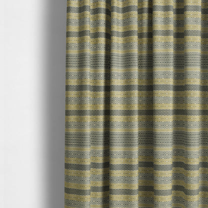 Yellow Grey Coloured Geometric Striped Pattern Furnishing Upholstery Fabric JO-1394 - Made To Measure Curtains