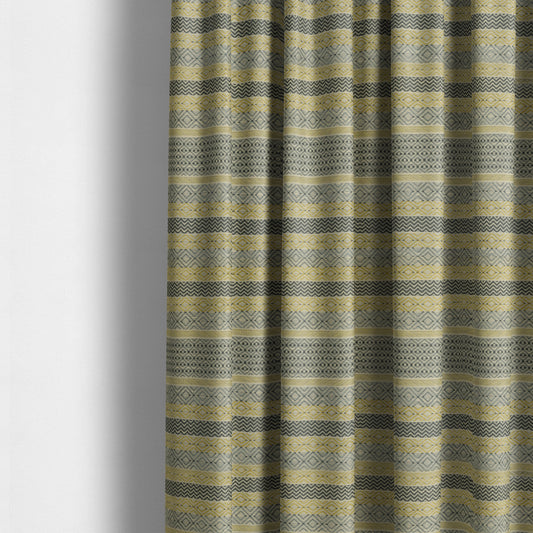 Yellow Grey Coloured Geometric Striped Pattern Furnishing Upholstery Fabric JO-1394 - Made To Measure Curtains