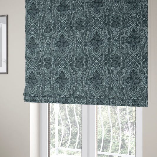 Small Motif Pattern Soft Chenille Blue Colour Chenille Upholstery Fabric JO-1396 - Roman Blinds