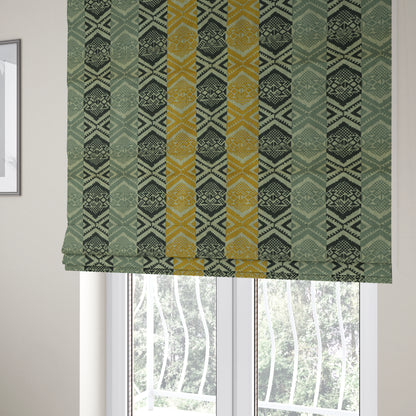 Striped Geometric Tribal Theme Pattern Soft Chenille Yellow Grey Black Colour Upholstery Fabric JO-1398 - Roman Blinds