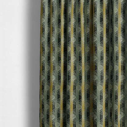 Geometric Tribal Theme Pattern Soft Chenille Yellow Grey Black Colour Upholstery Fabric JO-1399 - Made To Measure Curtains