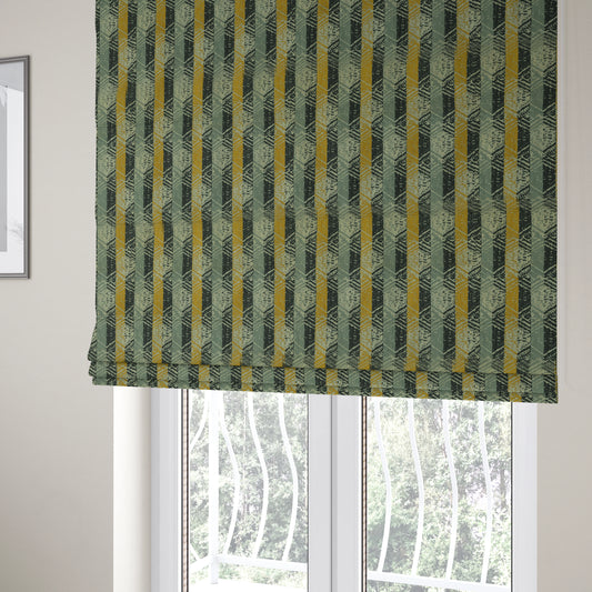 Geometric Tribal Theme Pattern Soft Chenille Yellow Grey Black Colour Upholstery Fabric JO-1399 - Roman Blinds