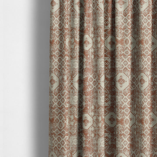 Orange Beige Colour Patchwork Theme Pattern Soft Furnishing Upholstery Fabric JO-1405 - Made To Measure Curtains