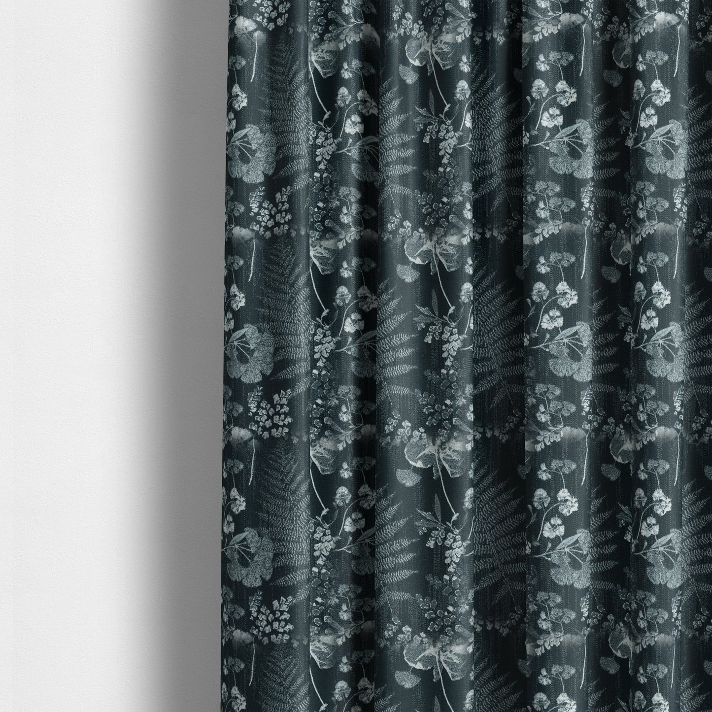 Floral Leaf Pattern Soft Chenille Blue Colour Chenille Upholstery Fabric JO-1406 - Made To Measure Curtains