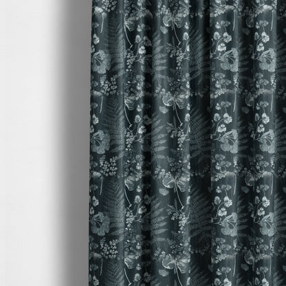 Floral Leaf Pattern Soft Chenille Blue Colour Chenille Upholstery Fabric JO-1406 - Made To Measure Curtains