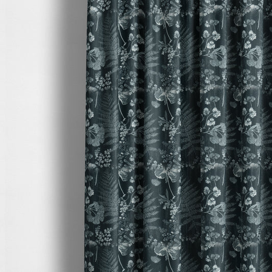 Floral Leaf Pattern Soft Chenille Blue Colour Chenille Upholstery Fabric JO-1406 - Made To Measure Curtains