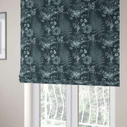 Floral Leaf Pattern Soft Chenille Blue Colour Chenille Upholstery Fabric JO-1406 - Roman Blinds