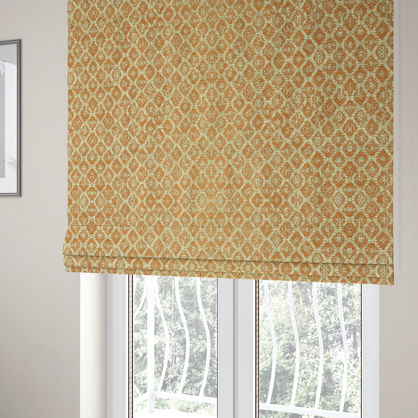 Orange Beige Colour Symmetry Geometric Pattern Soft Furnishing Upholstery Fabric JO-1411 - Roman Blinds