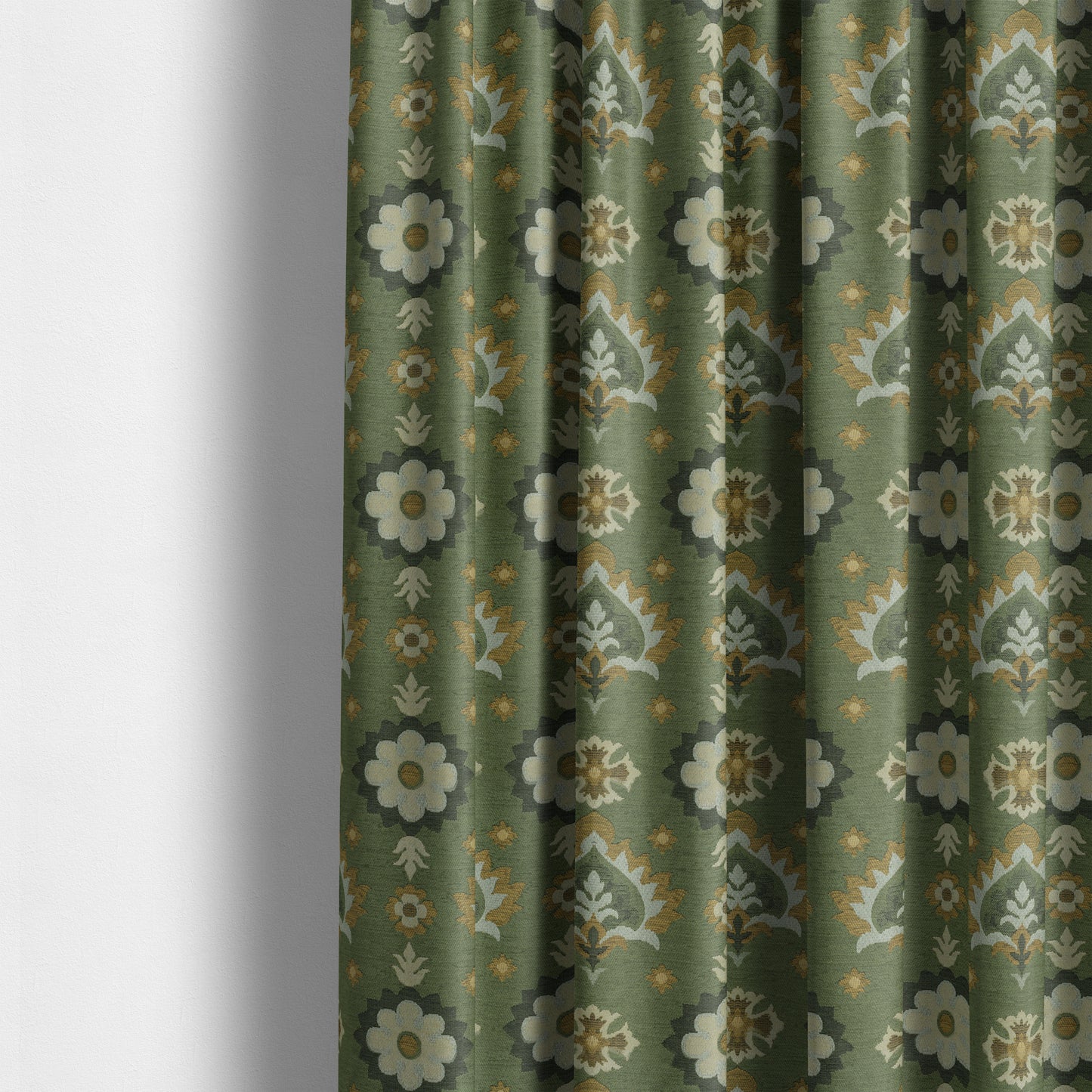 Floral Uniformed Pattern Green Yellow Colour Soft Chenille Interior Fabric JO-1413 - Made To Measure Curtains