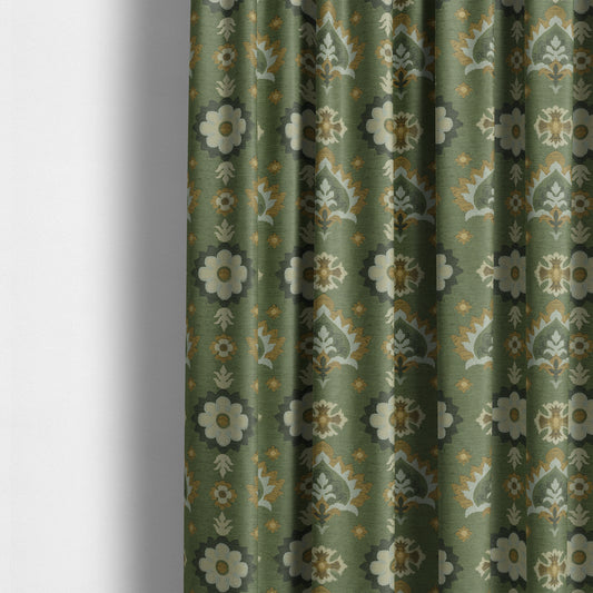 Floral Uniformed Pattern Green Yellow Colour Soft Chenille Interior Fabric JO-1413 - Made To Measure Curtains