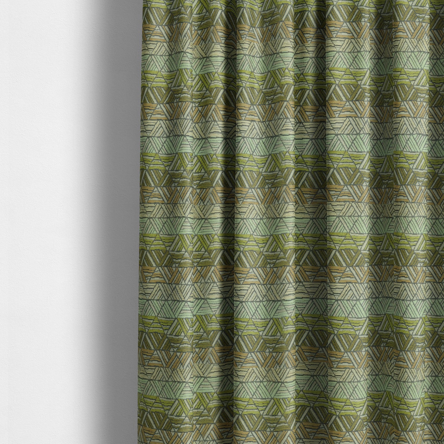 Geometric Triangle Pattern Green Brown Beige Coloured Soft Chenille Upholstery Fabric JO-1414 - Made To Measure Curtains