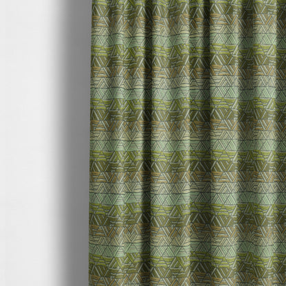 Geometric Triangle Pattern Green Brown Beige Coloured Soft Chenille Upholstery Fabric JO-1414 - Made To Measure Curtains