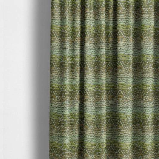 Geometric Triangle Pattern Green Brown Beige Coloured Soft Chenille Upholstery Fabric JO-1414 - Made To Measure Curtains