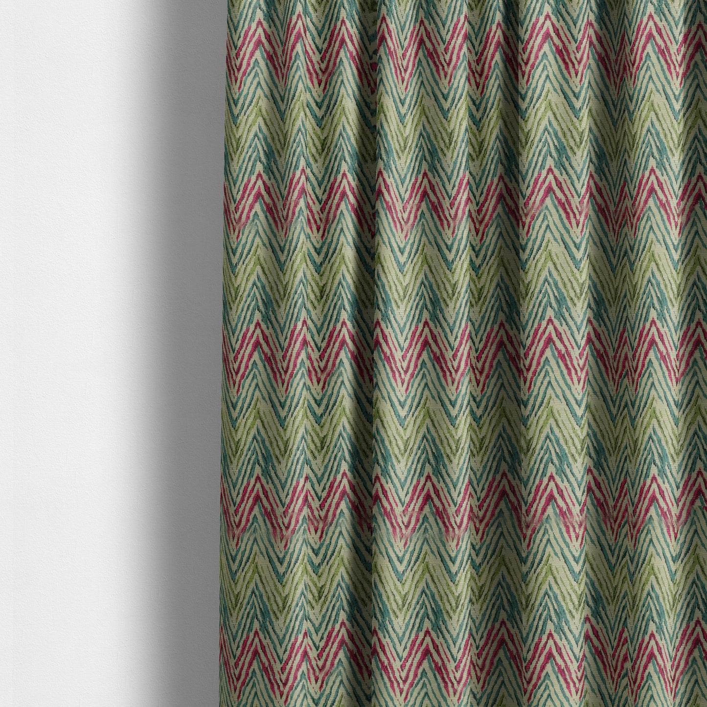 Chevron Striped Inspired Pattern Green Pink Blue Coloured Chenille Upholstery Fabric JO-1416 - Made To Measure Curtains