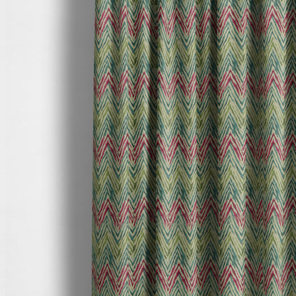 Chevron Striped Inspired Pattern Green Pink Blue Coloured Chenille Upholstery Fabric JO-1416 - Made To Measure Curtains