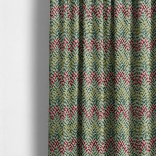 Chevron Striped Inspired Pattern Green Pink Blue Coloured Chenille Upholstery Fabric JO-1416 - Made To Measure Curtains