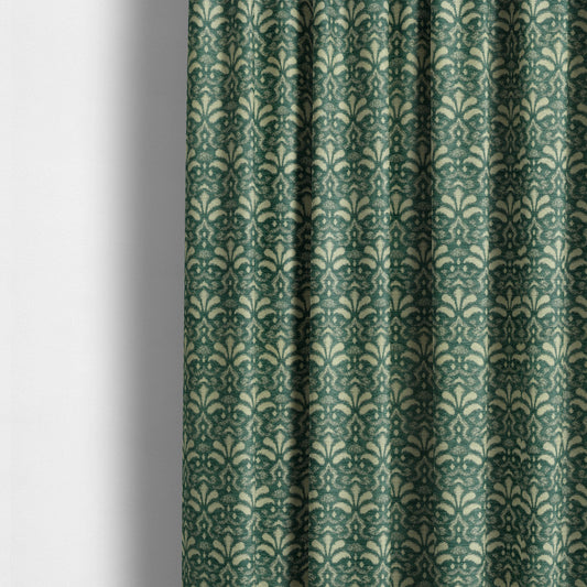 Flower Uniformed Inspired Pattern Green Cream Coloured Soft Chenille Upholstery Fabric JO-1417 - Made To Measure Curtains