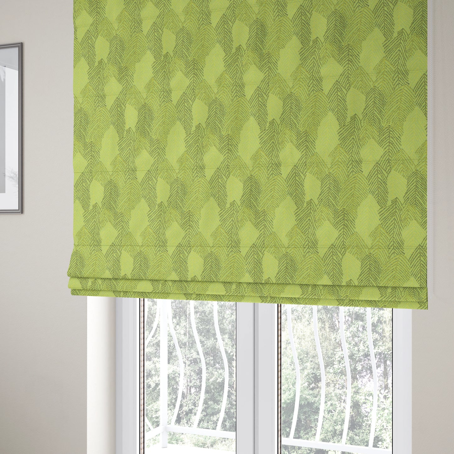 Piccadilly Collection Leaf Floral Pattern Woven Upholstery Green Chenille Fabric JO-142 - Roman Blinds