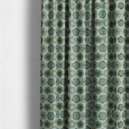 Floral Bud Pattern Blue Green Coloured Soft Chenille Textured Material Upholstery Fabric JO-1421 - Made To Measure Curtains