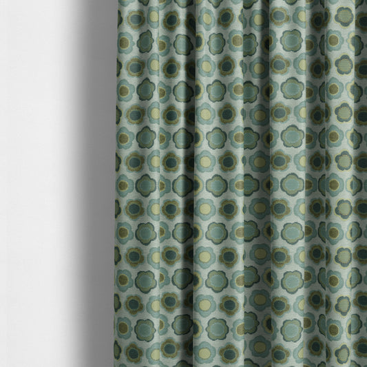 Floral Bud Pattern Blue Green Coloured Soft Chenille Textured Material Upholstery Fabric JO-1421 - Made To Measure Curtains