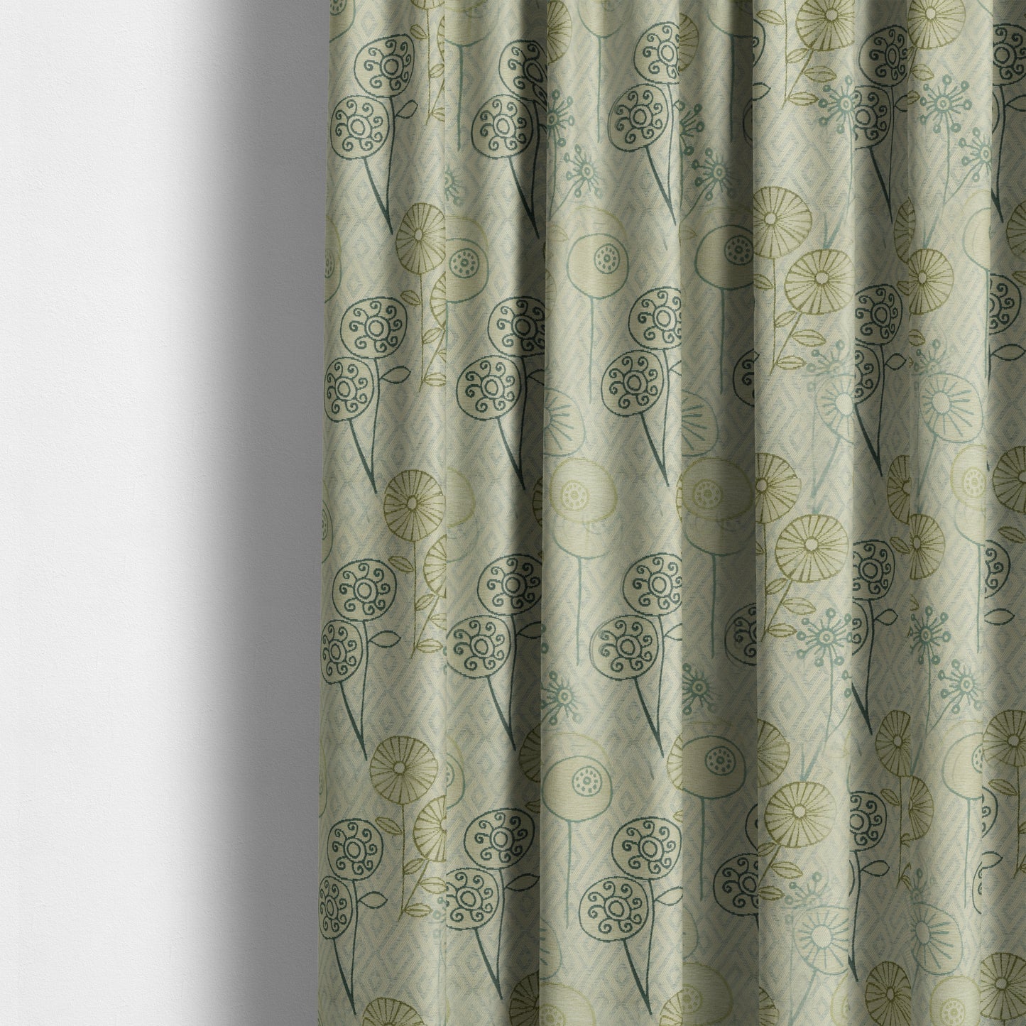 Floral Theme Pattern Blue Green Coloured Soft Chenille Textured Material Upholstery Fabric JO-1422 - Made To Measure Curtains