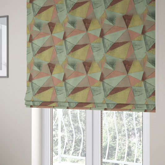 Diamond Geometric Pattern Pink Blue Yellow Coloured Soft Chenille Textured Material Upholstery Fabric JO-1423 - Roman Blinds