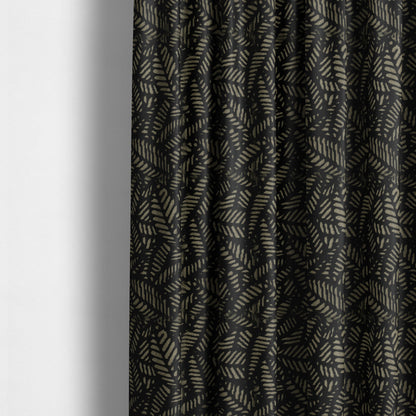 Palm Leaf Jungle Inspired Pattern Black Coloured Soft Velvet Textured Upholstery Fabric JO-1425 - Made To Measure Curtains