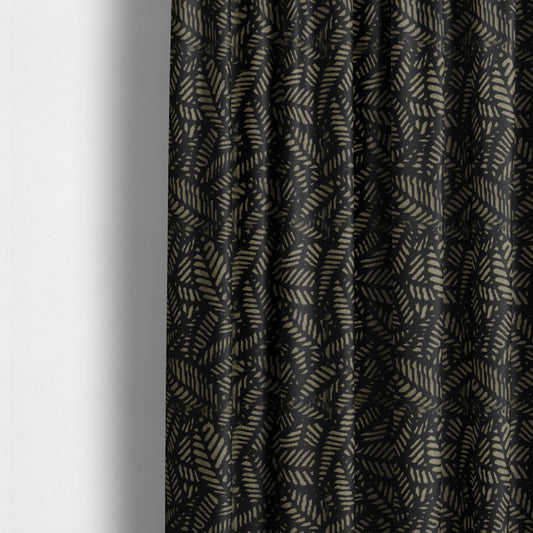 Palm Leaf Jungle Inspired Pattern Black Coloured Soft Velvet Textured Upholstery Fabric JO-1425 - Made To Measure Curtains